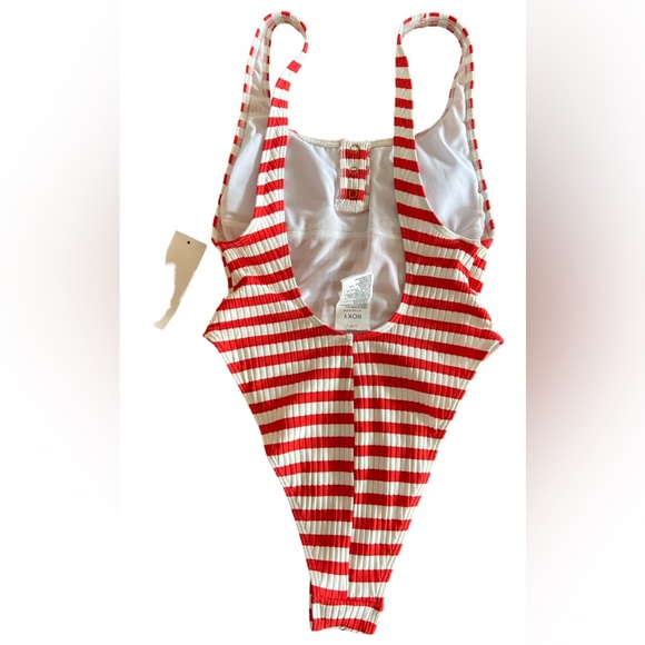 ROXY Hello July one piece red white stripes swimsuit high cut cheeky bottom NWT - Picture 6 of 9